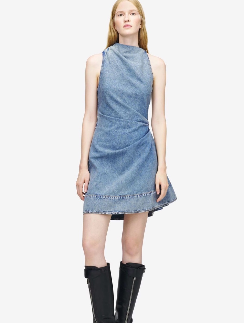 NWT Alexander McQueen Blue Denim Draped Sleeveless Mini Dress Size IT 48